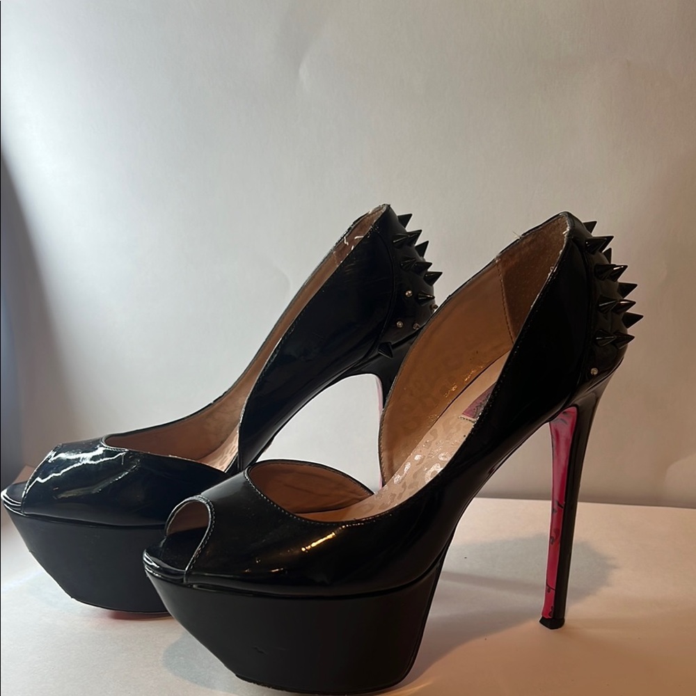 Betsey Johnson Black and Pink Heels with Edgy Spikes